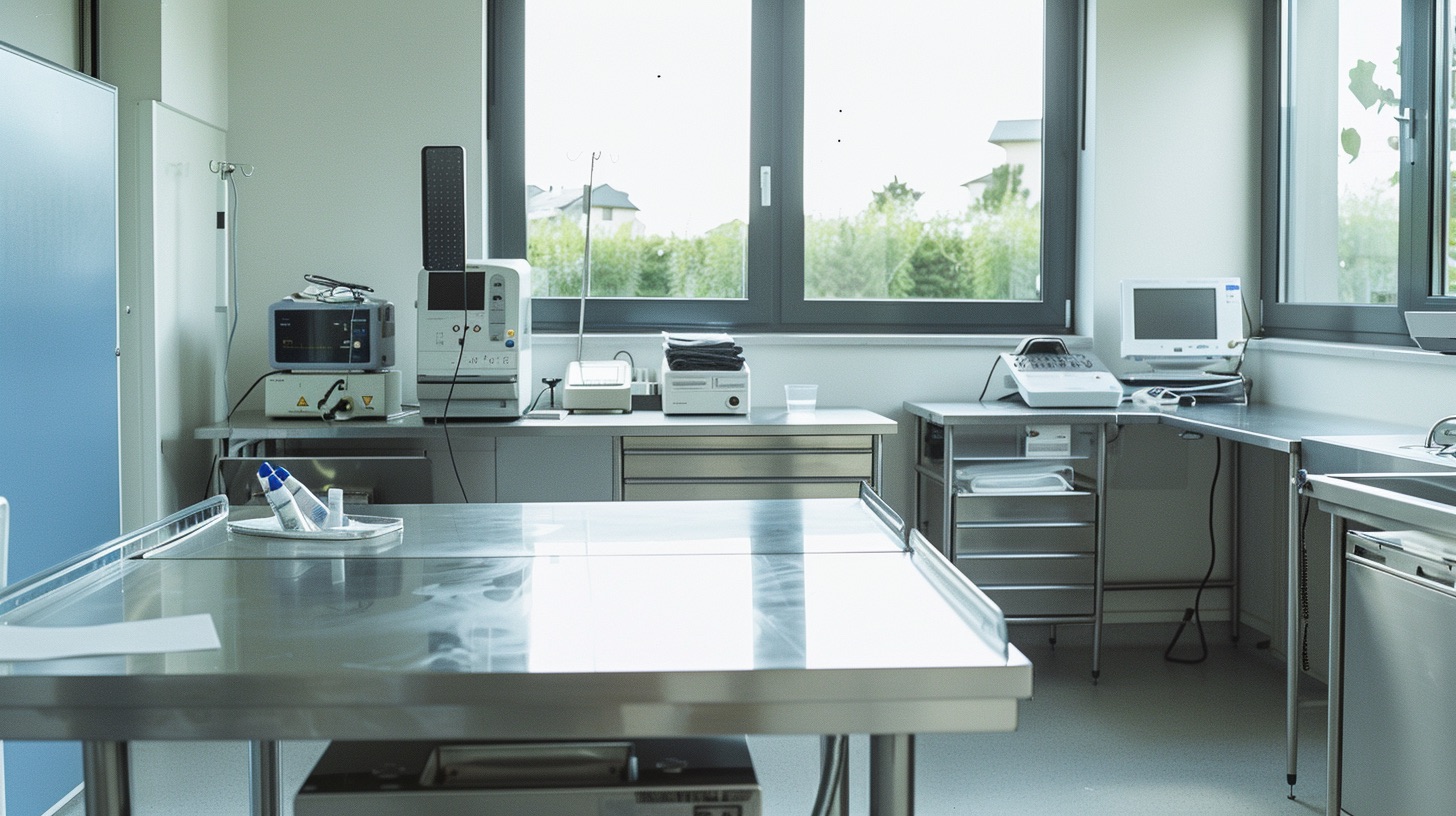 Ambiente clinico veterinario moderno e luminoso